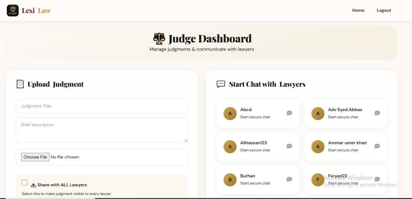LexiLaw Judge Dashboard